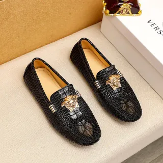 Versace Palazzo Loafer Black Croc-Embossed Leather Gold Medusa Head Loafers