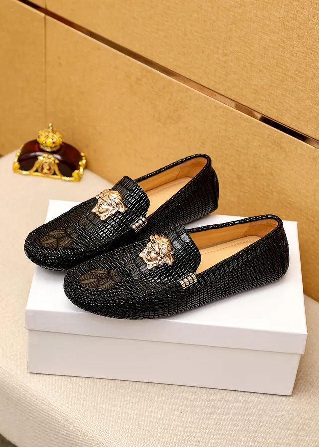 Versace Palazzo Loafer Cuir Noir à embossage crocodile Doré Tête de Méduse Mocassins 8