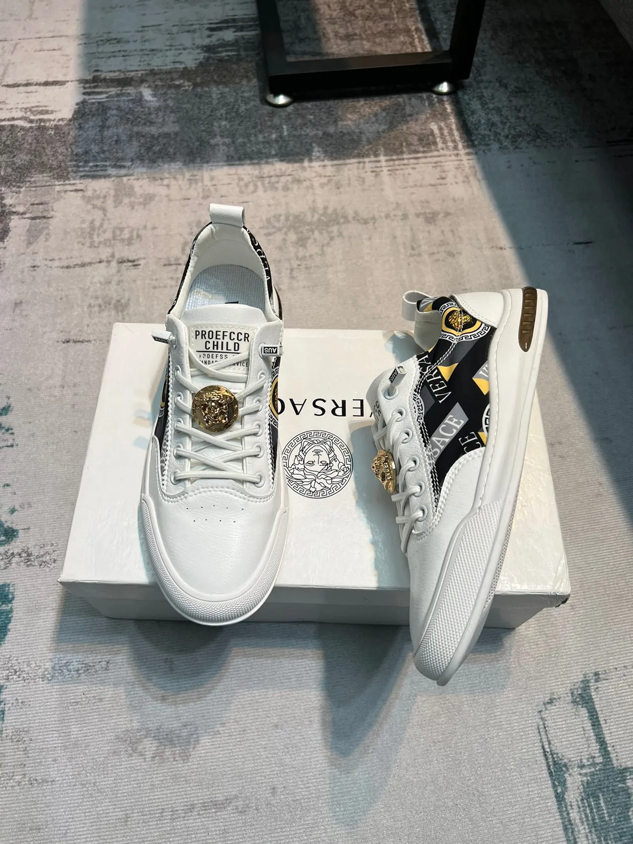Versace White Black Leather Upper Printed Side Panel Lifestyle Sneakers 4