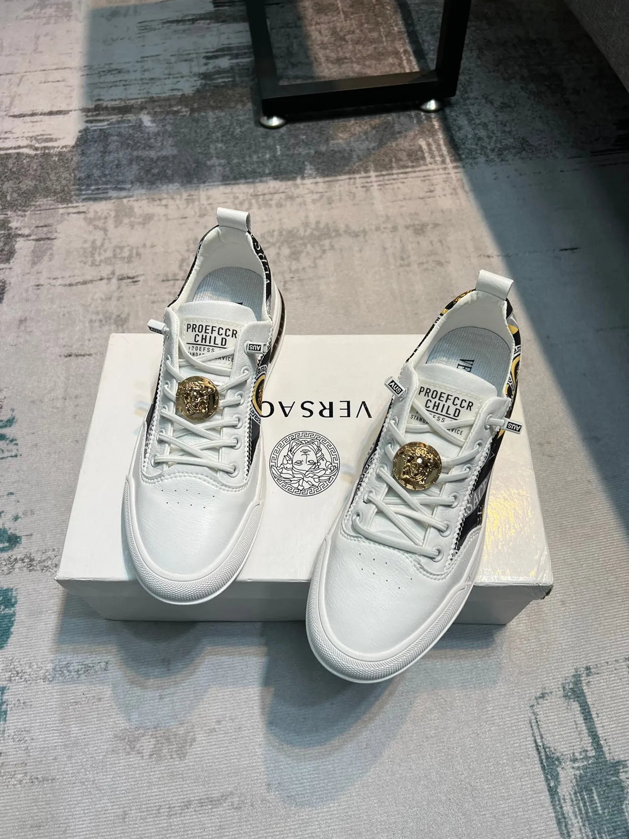 Versace White Black Leather Upper Printed Side Panel Lifestyle Sneakers 5