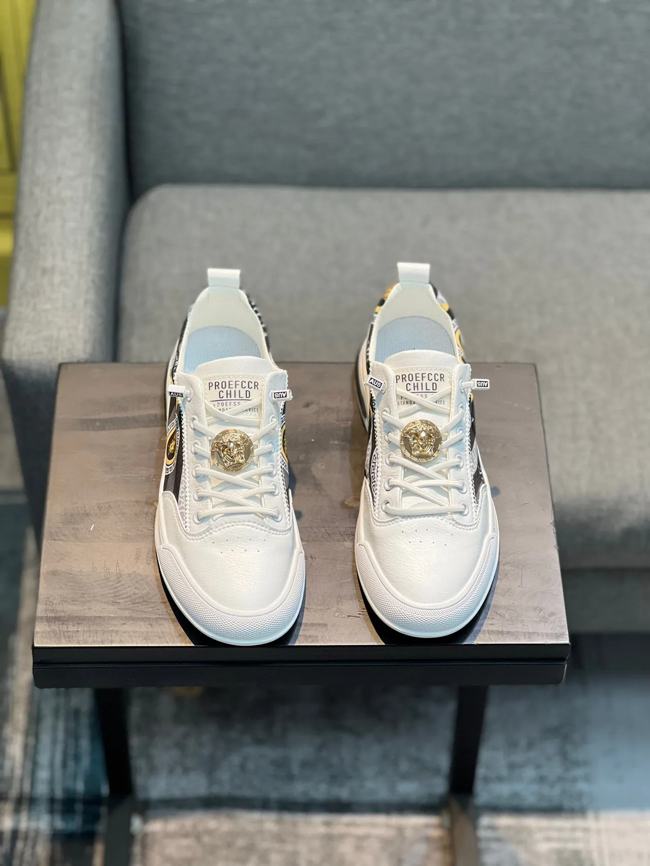 Versace White Black Leather Upper Printed Side Panel Lifestyle Sneakers 6