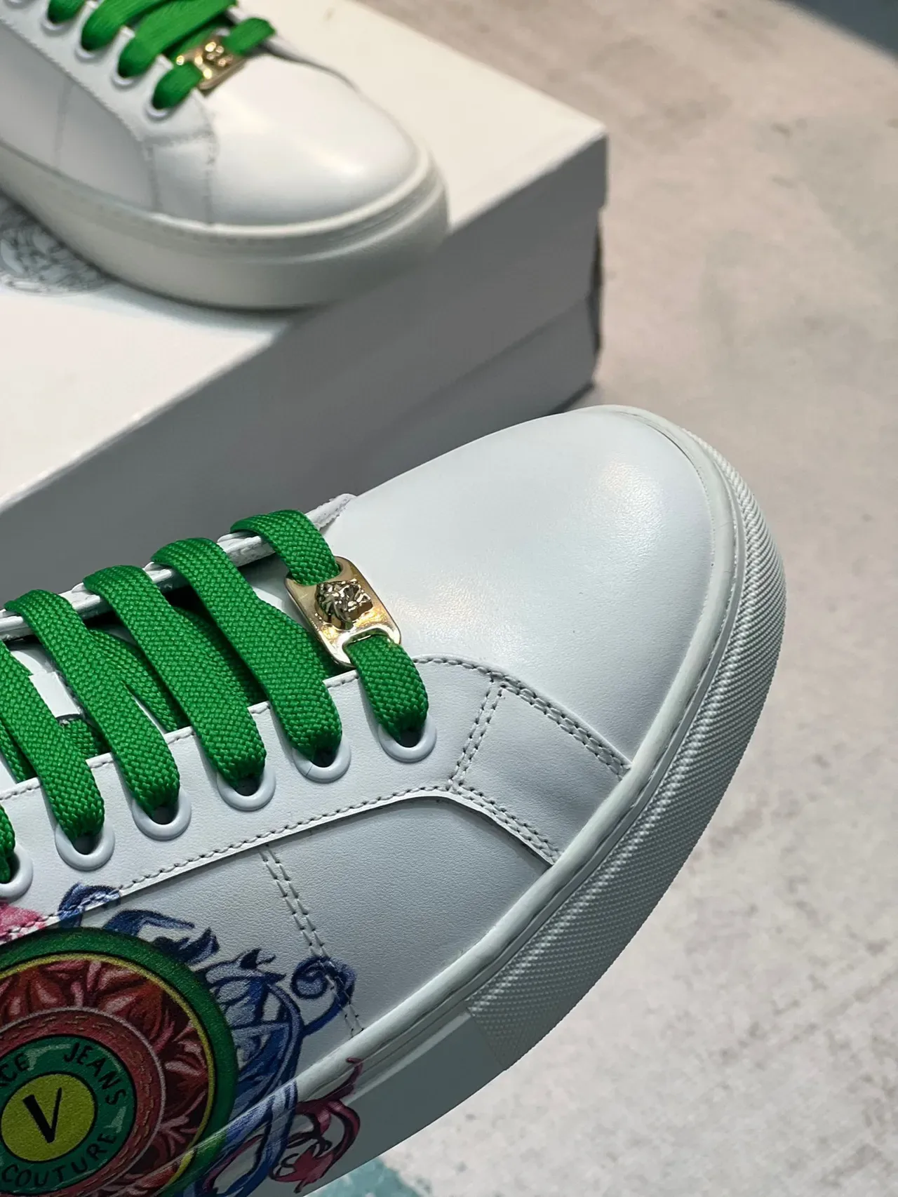 Versace White Green Leather Upper Laces Lifestyle Sneakers 3