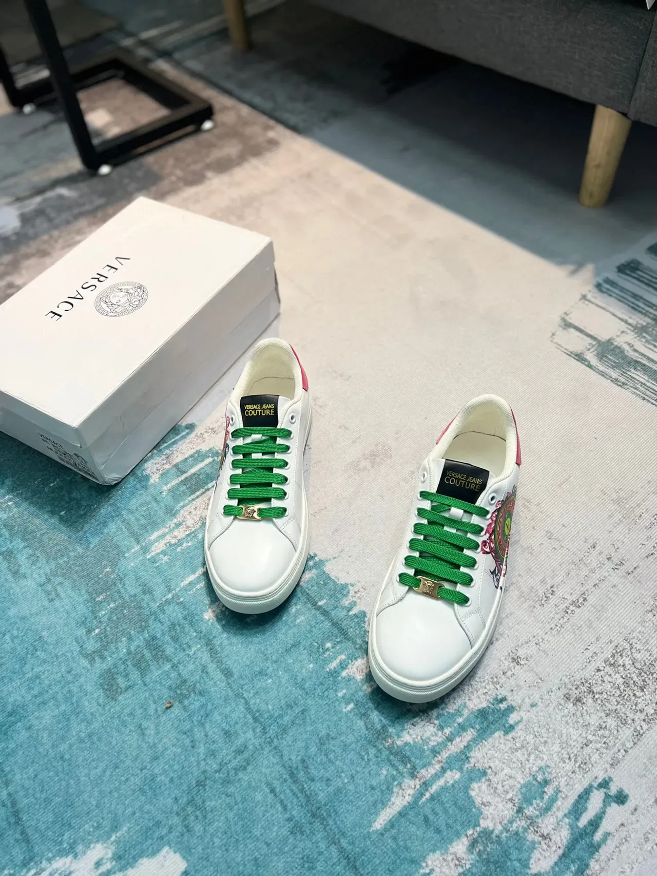 Versace White Green Leather Upper Laces Lifestyle Sneakers 5