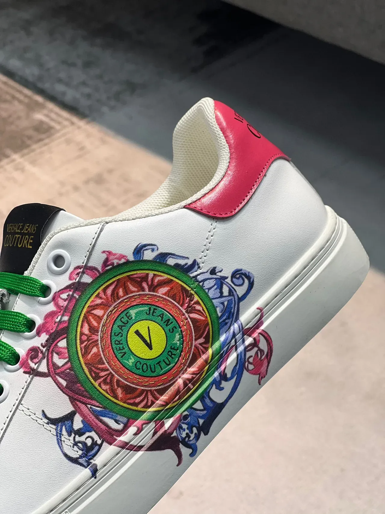 Versace White Green Leather Upper Laces Lifestyle Sneakers 8