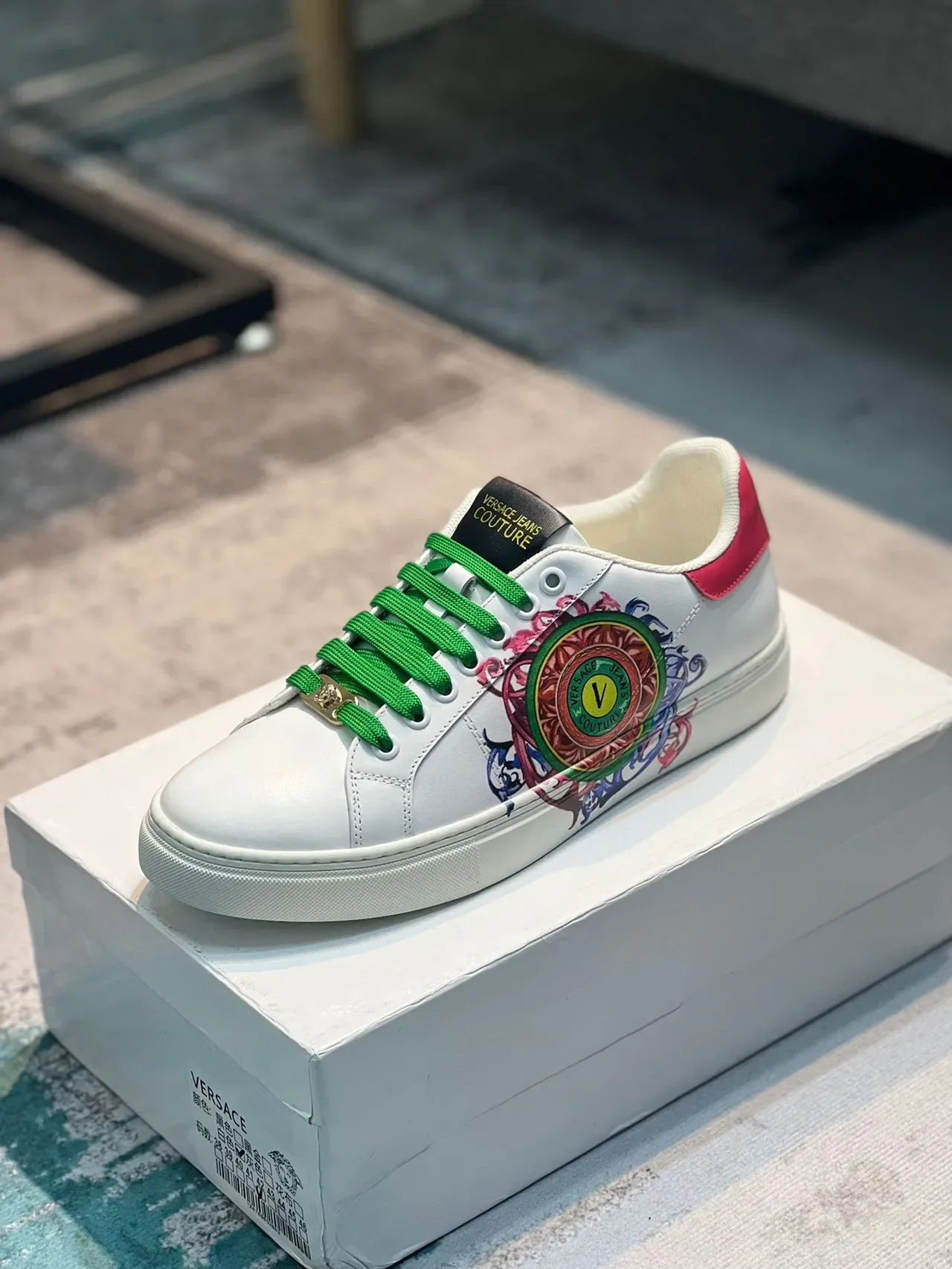 Versace White Green Leather Upper Laces Lifestyle Sneakers 9