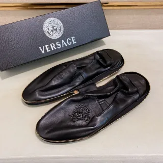Versace Loafer Zíper Negro Dorado Grabado Medusa