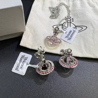 Vivienne Westwood Orb Crystal-Encrusted Pink Cabochon Earrings