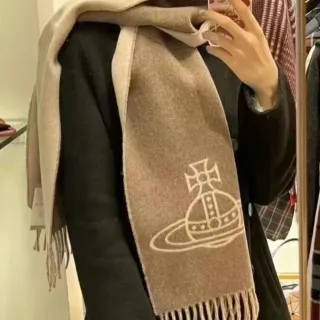 Vivienne Westwood Orb Logo Scarf Beige Double-Faced Fringed Cashmere Scarf