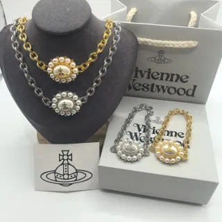 Vivienne Westwood Pearl Orb Gold and Silver Tone Necklace