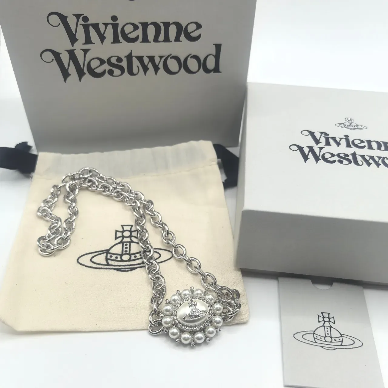 Vivienne Westwood Pearl Orb Gold and Silver Tone Necklace 2