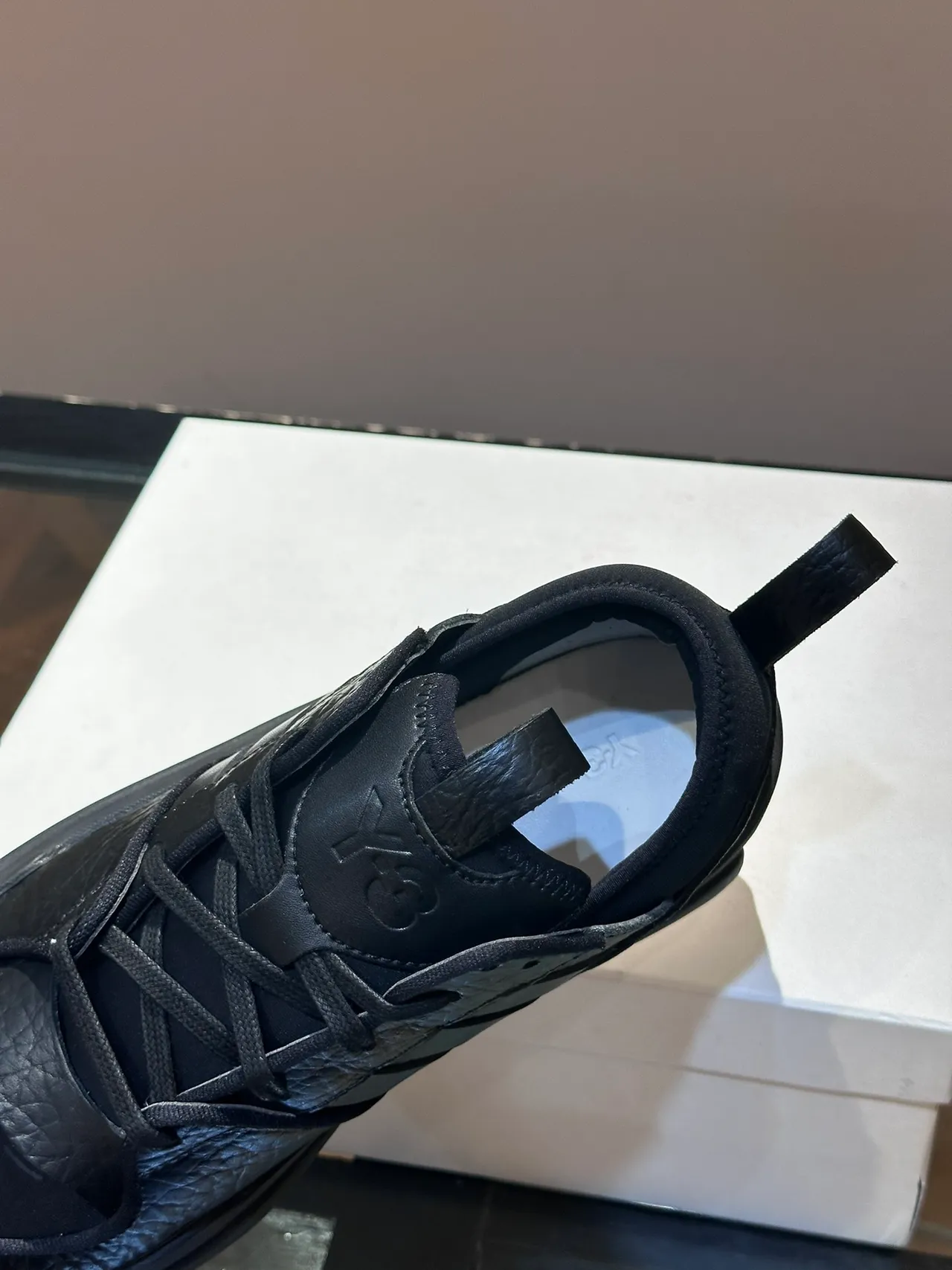 Y-3 Kaiwa Black White Textured Leather Upper Three-Stripe Side Panel Lifestyle Sneakers 3