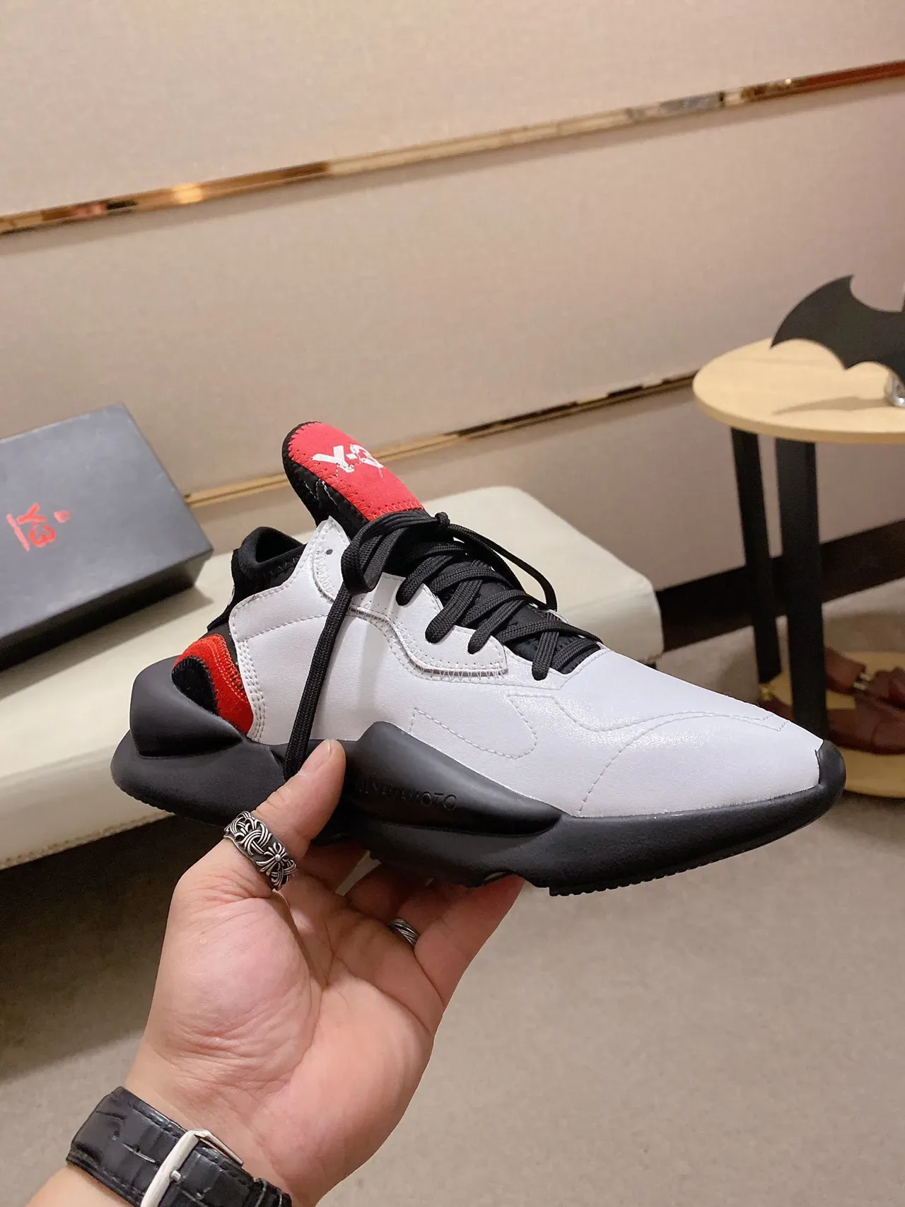 Y-3 Kaiwa White Black Red Chunky Sneakers 7