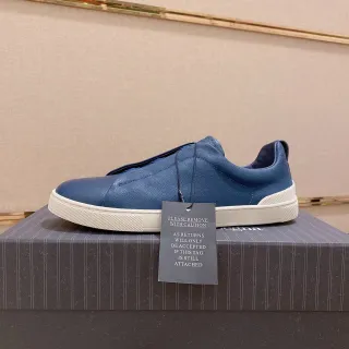 Zegna Blue Leather Slip-On Lifestyle Sneakers