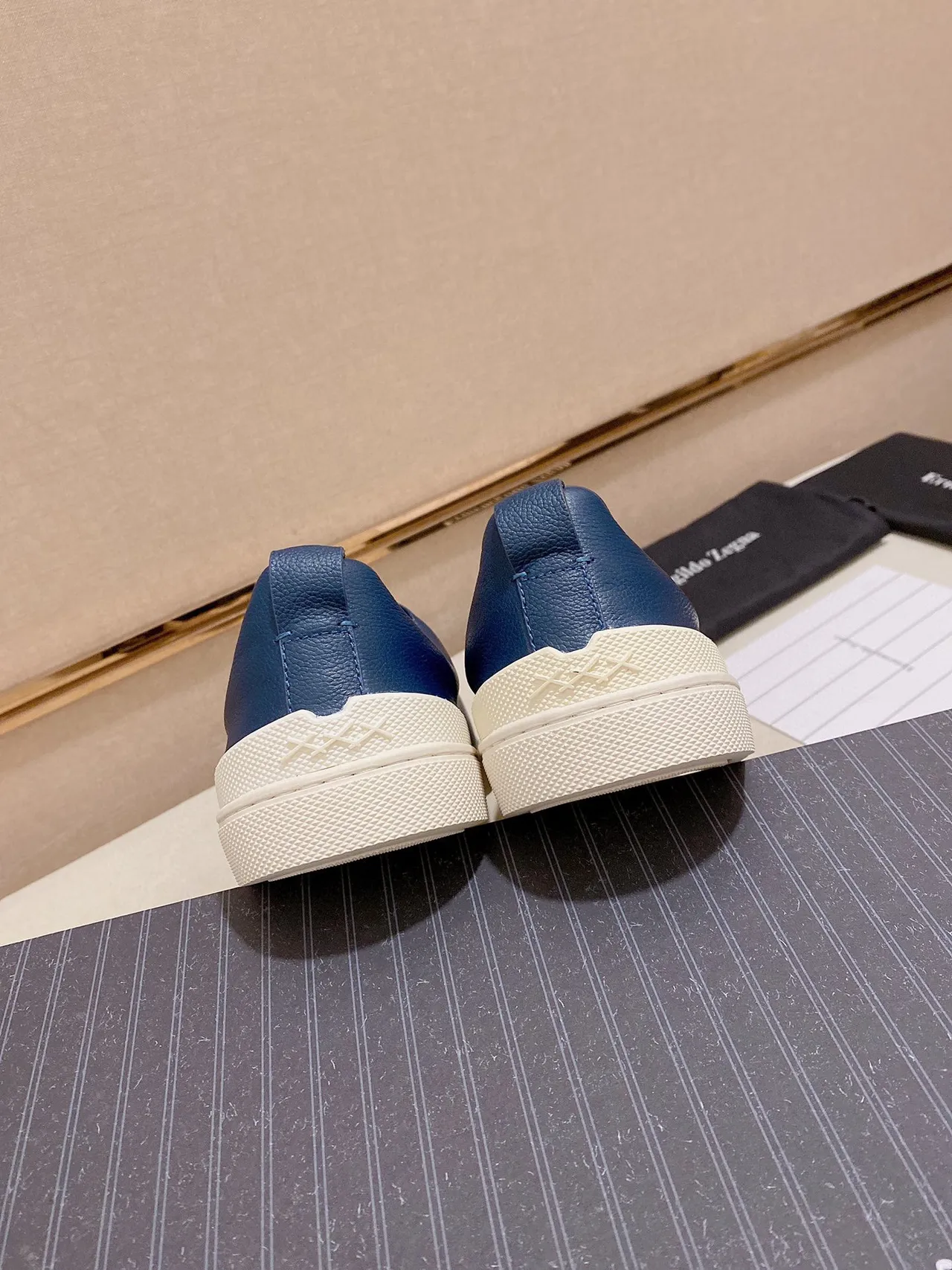 Zegna Blue Leather Slip-On Lifestyle Sneakers 3