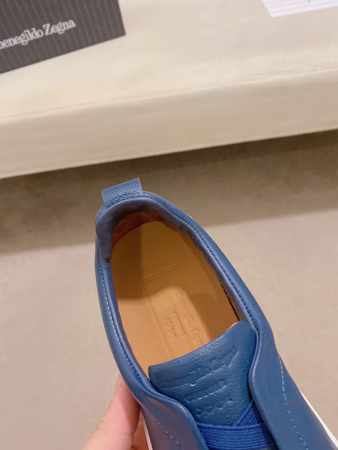 Zegna Blue Leather Slip-On Lifestyle Sneakers 4