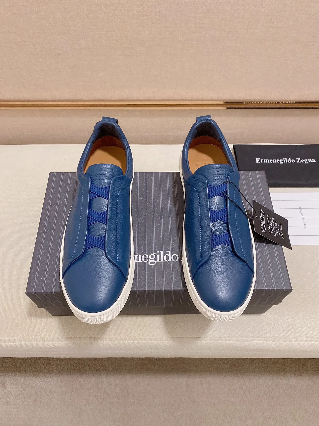 Zegna Blue Leather Slip-On Lifestyle Sneakers 5