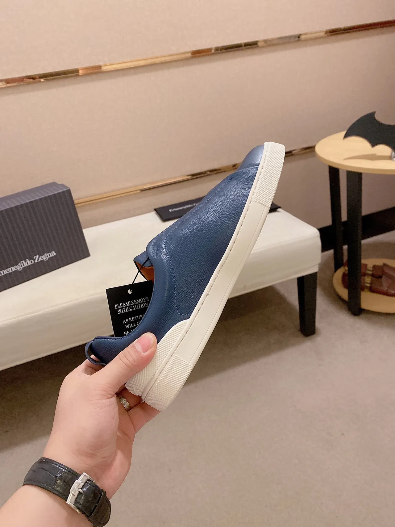 Zegna Blue Leather Slip-On Lifestyle Sneakers 6