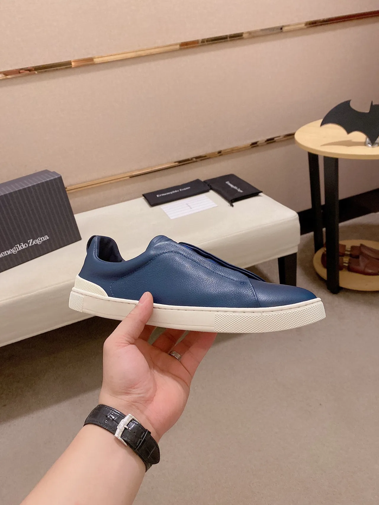 Zegna Blue Leather Slip-On Lifestyle Sneakers 7