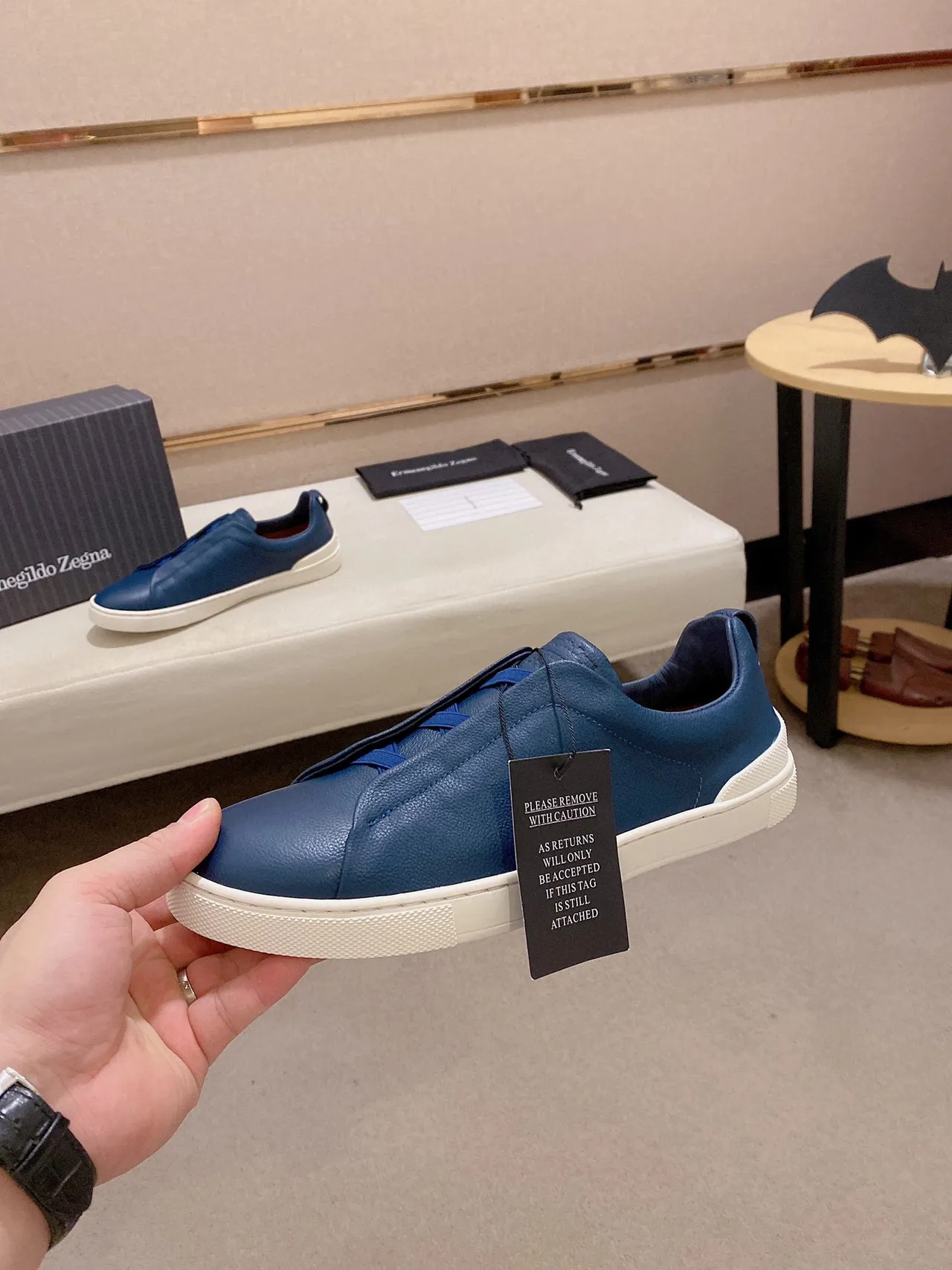Zegna Blue Leather Slip-On Lifestyle Sneakers 8