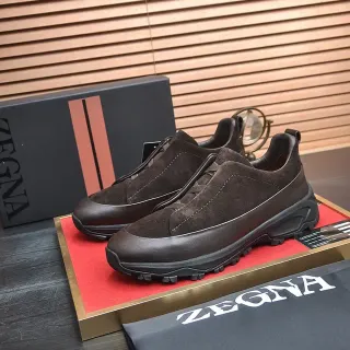 Zegna বাদামী কালো লেসহীন স্লিপ-অন কমাসা উপর লাইফস্টাইল স্নিকার্স
