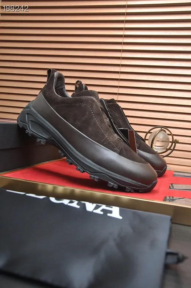 Zegna بني أسود بدون أحزمة أحذية انزلاقية من السودا العلوية أحذية رياضية نمط حياة 5