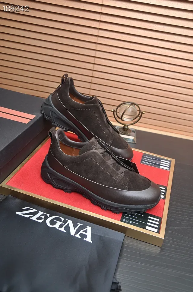 Zegna بني أسود بدون أحزمة أحذية انزلاقية من السودا العلوية أحذية رياضية نمط حياة 8