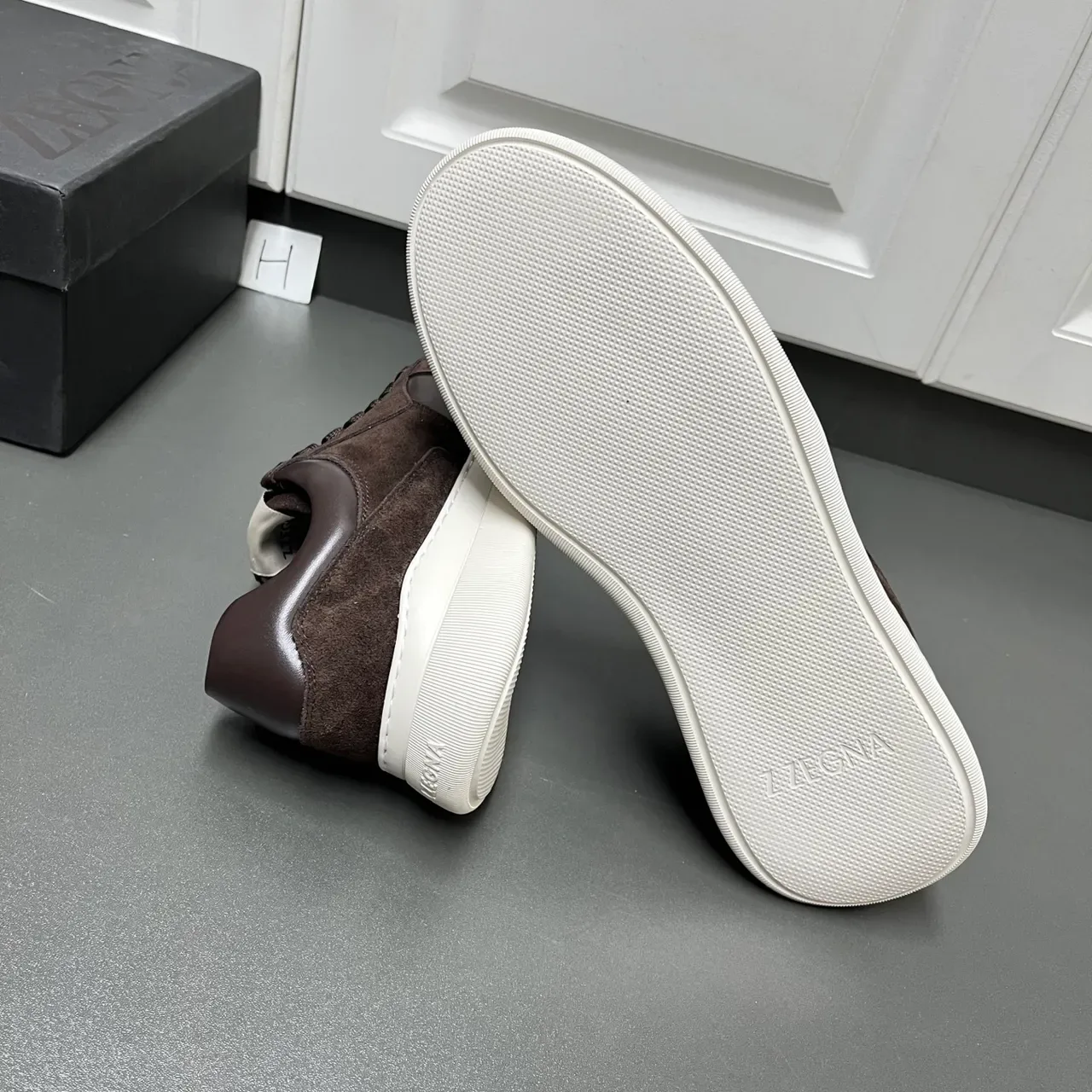 Zegna Brown Suede and Leather Panelled White Sole Lifestyle Sneakers 2