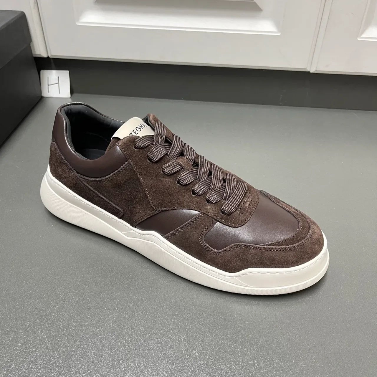 Zegna Brown Suede and Leather Panelled White Sole Lifestyle Sneakers 5