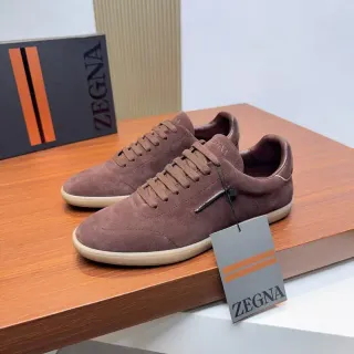 Zegna Brown Suede Low-Top Lace-Up Lifestyle Sneakers