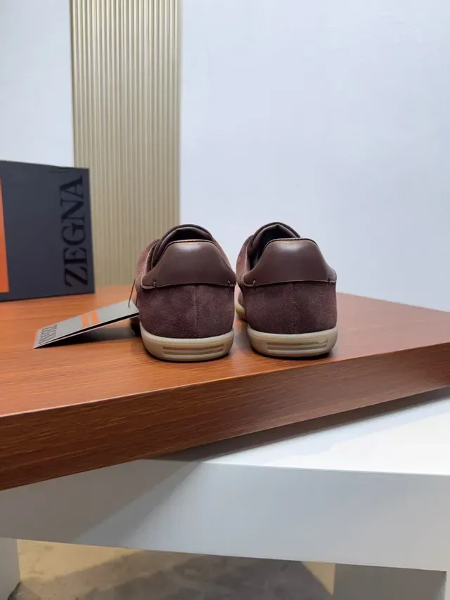 Zegna Brown Suede Low-Top Lace-Up Lifestyle Sneakers 3