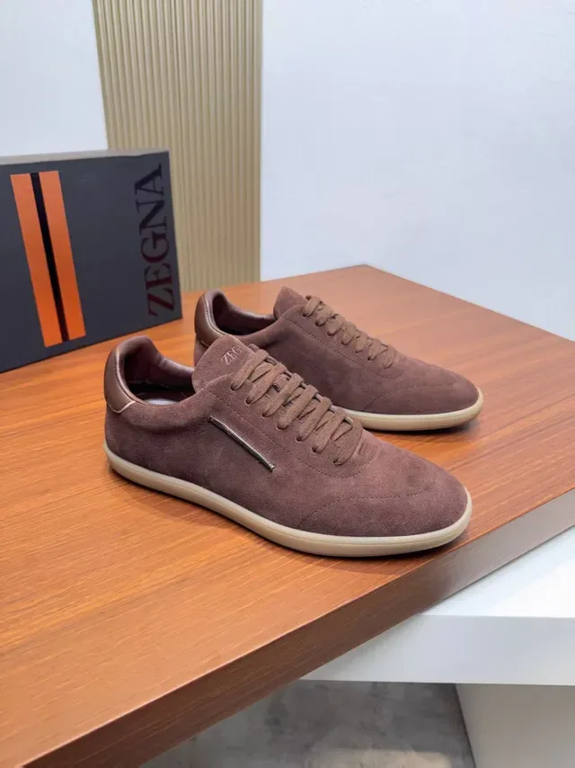 Zegna Brown Suede Low-Top Lace-Up Lifestyle Sneakers 4