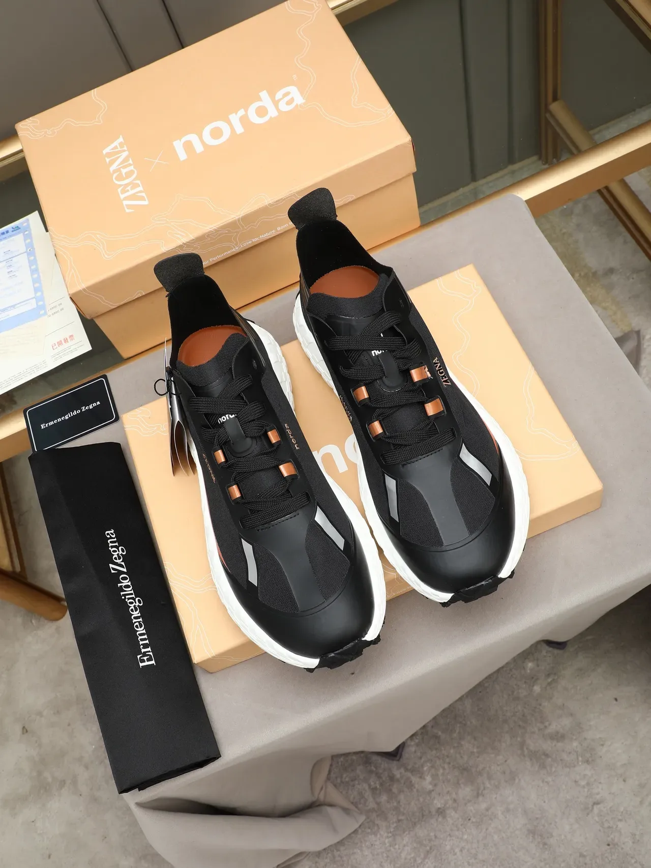 Zegna Lifestyle Sneaker Black Orange White Technical Mesh Sneakers 2