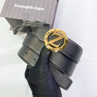 Zegna Logo Buckle Black Croc-Embossed 皮革腰带