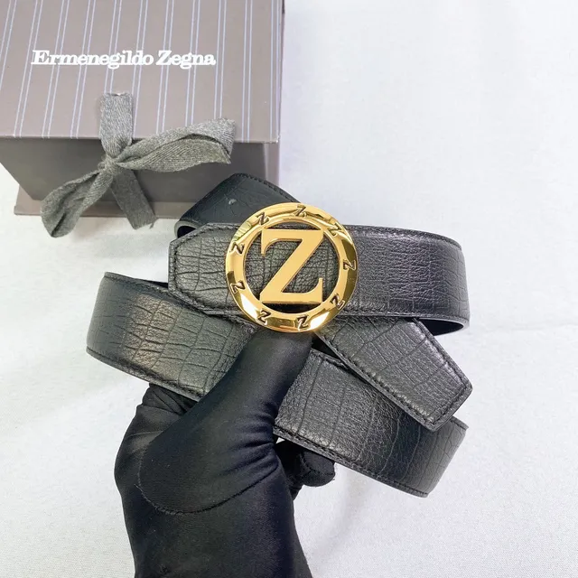 Zegna Logo Buckle Black Croc-Embossed Ceinture en cuir 6