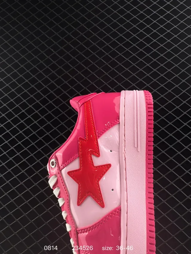 A Bathing Ape Bape Sta Low Tênis lifestyle rosa vermelho com upper de patente brilhante logo de estrela no lado 3
