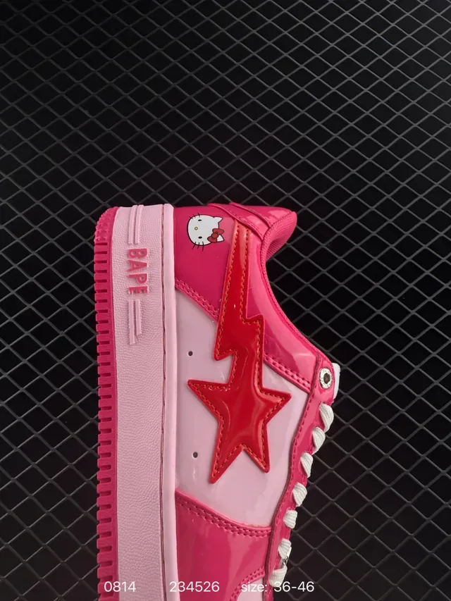 A Bathing Ape Bape Sta Low Tênis lifestyle rosa vermelho com upper de patente brilhante logo de estrela no lado 4