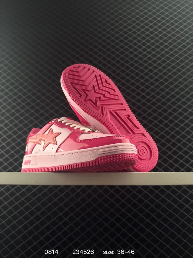 A Bathing Ape Bape Sta Low Tênis lifestyle rosa vermelho com upper de patente brilhante logo de estrela no lado 5