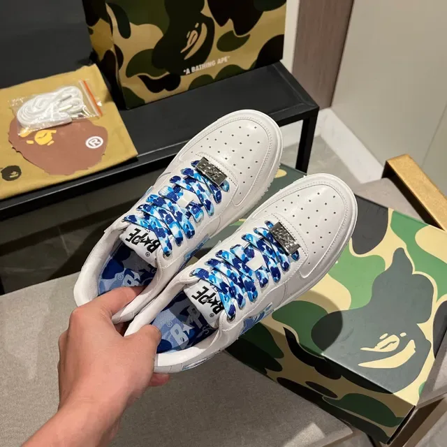 A Bathing Ape BAPE STA White Blue Camo Graphic Lifestyle Sneakers 7