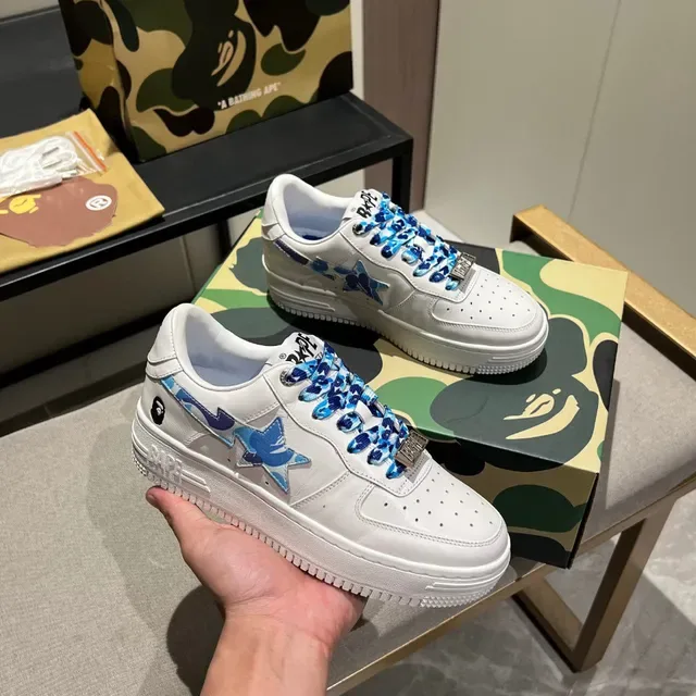A Bathing Ape BAPE STA White Blue Camo Graphic Lifestyle Sneakers 8