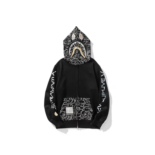 A Bathing Ape Shark Black White Hood ABC Camo Print Hoodie 3