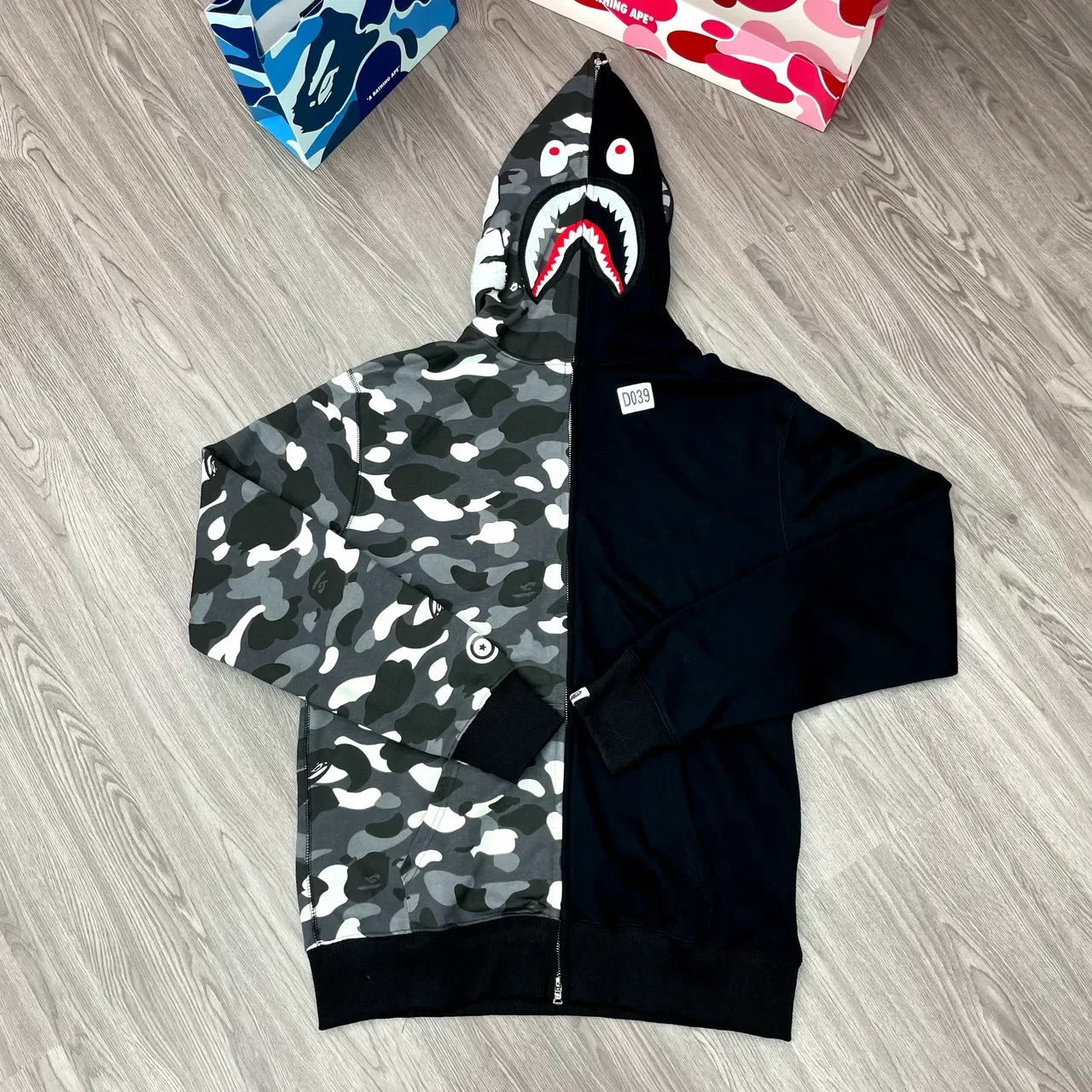 A Bathing Ape Shark Multicolor Asymmetrical Two-Tone ABC Camo Print Hoodie 2