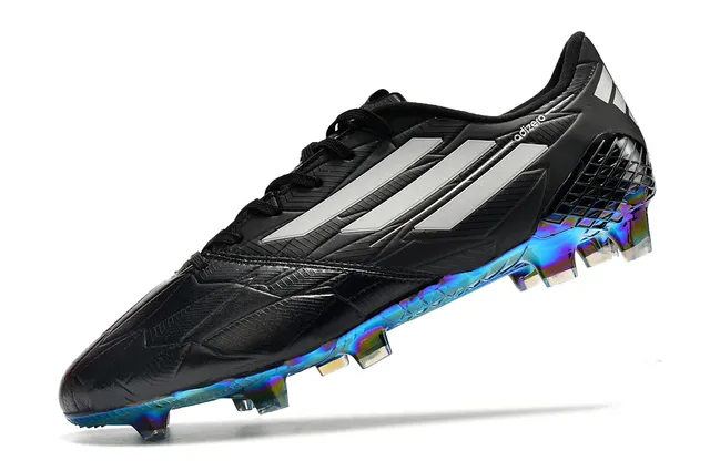 Adidas adizero Chaussures de football blanches argentées holographiques pour terrain ferme 15