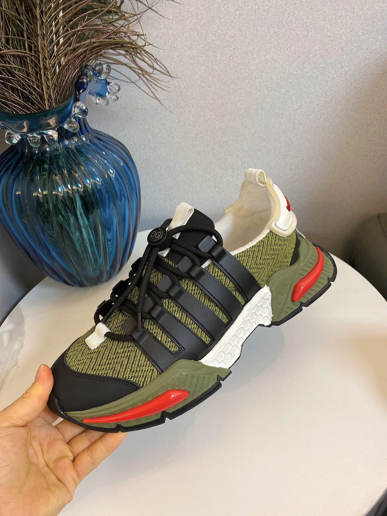 Adidas Army Green Black Sole Knit Upper Chunky Sneakers 2