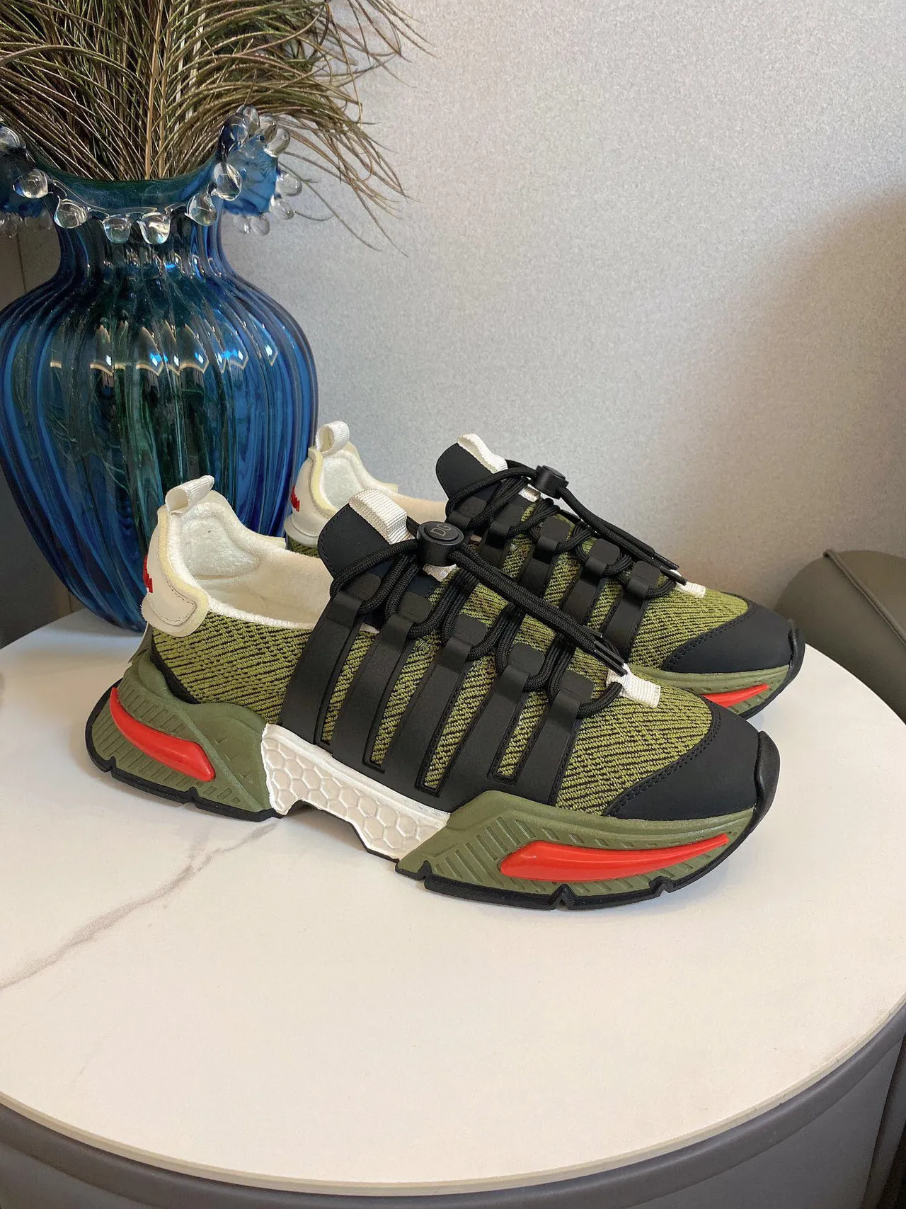 Adidas Army Green Black Sole Knit Upper Chunky Sneakers 3