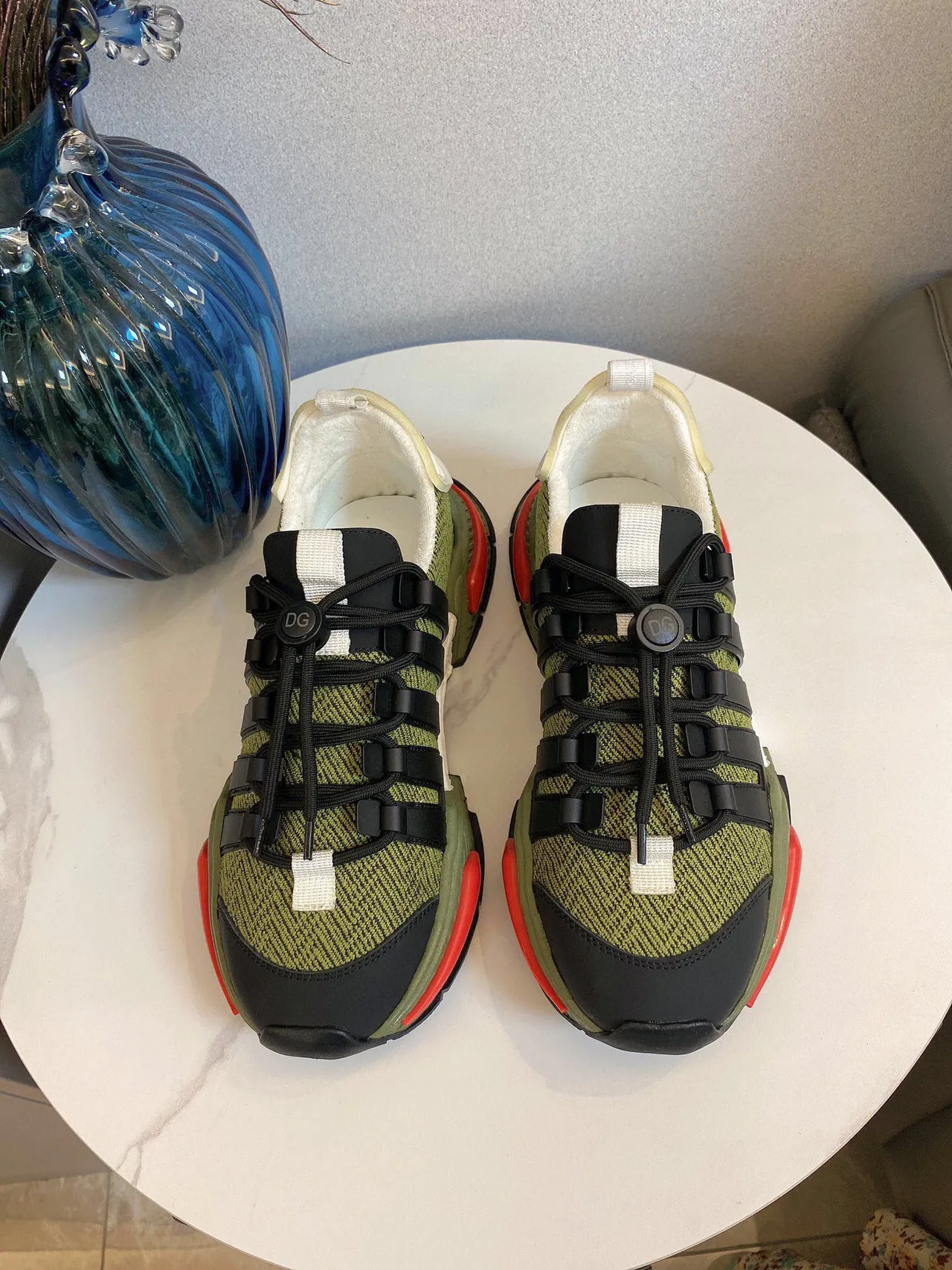 Adidas Army Green Black Sole Knit Upper Chunky Sneakers 4