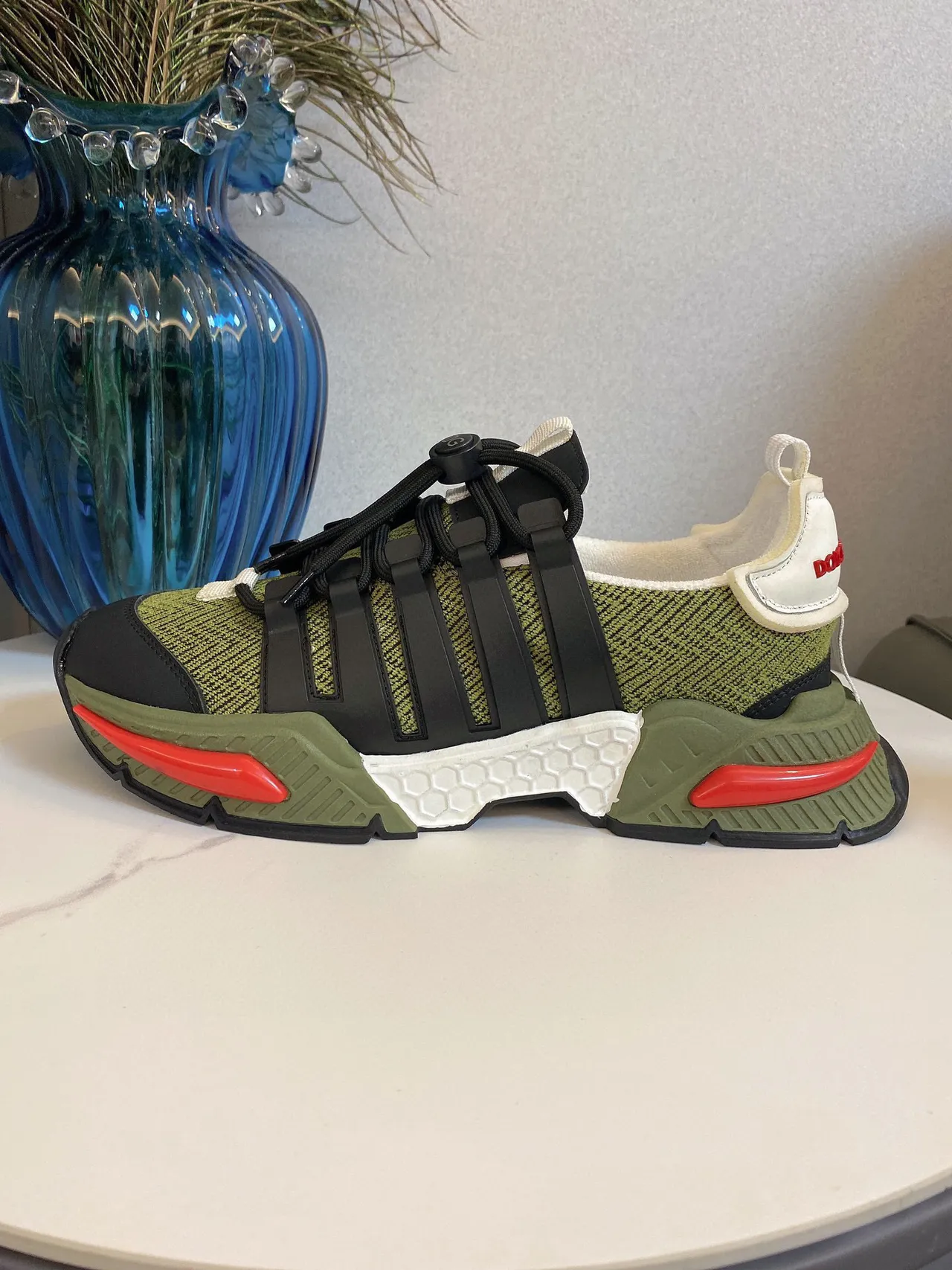 Adidas Army Green Black Sole Knit Upper Chunky Sneakers 5