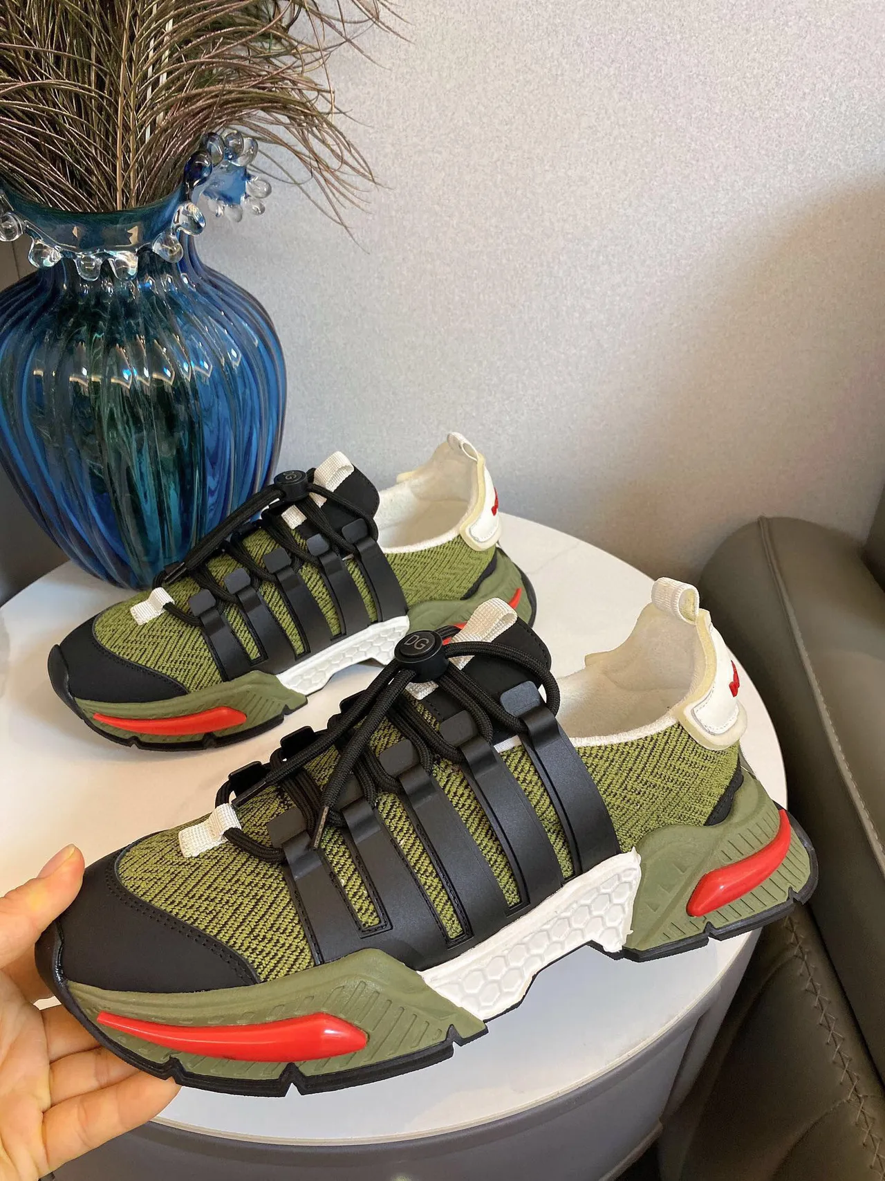 Adidas Army Green Black Sole Knit Upper Chunky Sneakers 6