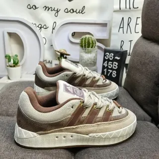 Adidas Beige Brown Low-Top Suede-and-Textile Upper Lifestyle Sneakers