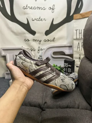 Adidas Beige Brown Snake-Print Upper Three-Stripe Panels Lifestyle Sneakers 5