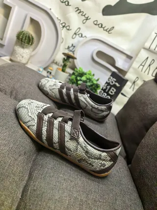 Adidas Beige Brown Snake-Print Upper Three-Stripe Panels Lifestyle Sneakers 7